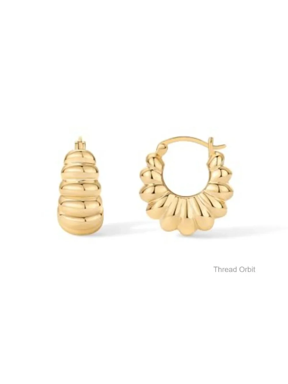14K Gold Plated Chunky Ribbed Hoop Earrings - Huggie Statement Earrings